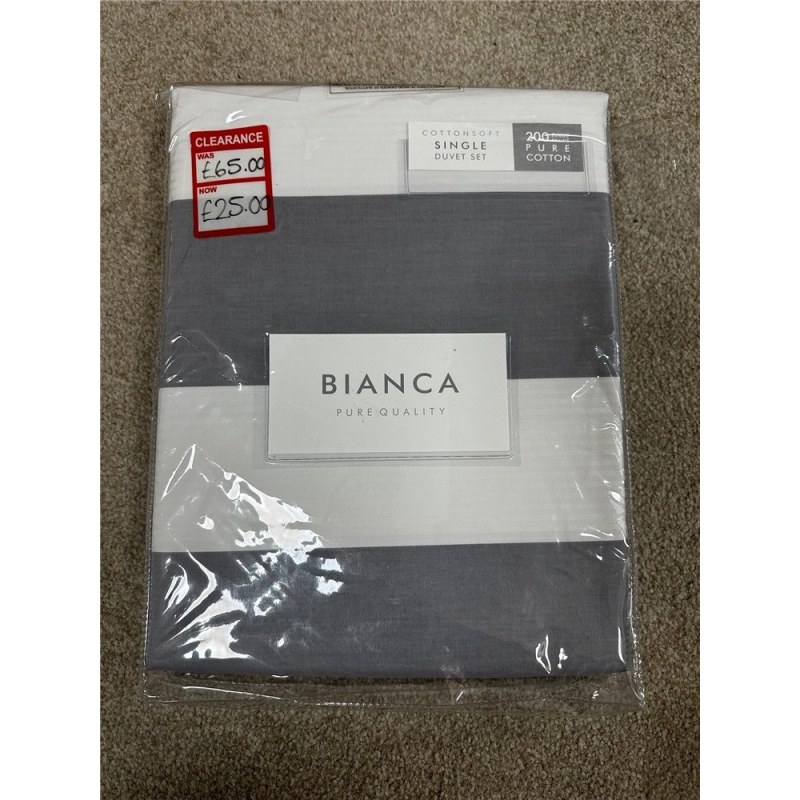Clearance - Linen Bianca Cotton Soft Grey Striped Single Duvet Set includes pillowcase Clearance - Linen Bianca Cotton Soft Grey Striped Single Duvet Set includes pillowcase