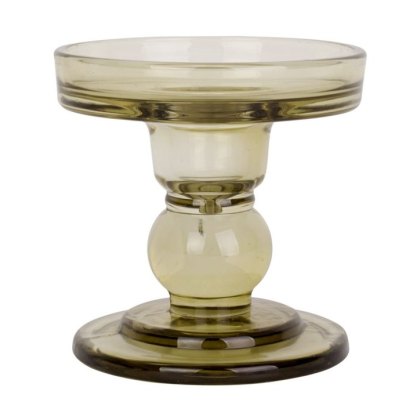 Present Time Home Decor Candle Holder Glass Art Moss Green